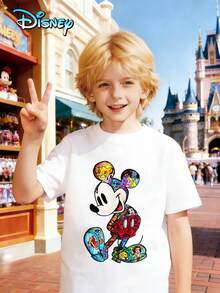 Printed With Disney Mickey Mouse Pattern, Disney Officially Authorized High-Quality Children's T-Shirts, Perfect Gifts, Fashionable Casual Wear, Children's Wear Boys, Boys' Gifts, Four Seasons, Creativity, Personalized T-Shirts. - 白色 - 查看 1
