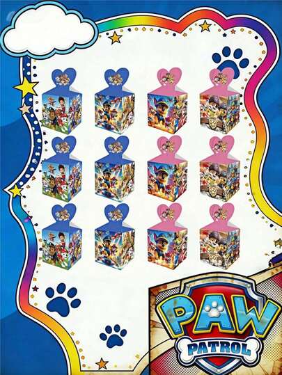  12pcs Paw Patrol Cute Animal Gift Box Set, Character Handled Paper Bag Packaging, Multicolor Paper Box, Random Color & Style (12pcs/Set), Kraft Paper Material, Souvenir, Self-Sealing Disposable Gift Box, Paw Patrol Cartoon Gift Box, Birthday Party Surprise Party Candy Box, Party Decor Gift Bag, Best Holiday Gift Box For Friends, Party Atmosphere Decor Box