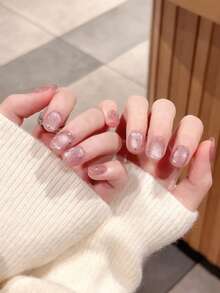 10片手工美甲贴纸，美甲贴花，情人节礼物，秋冬美甲，圆形美甲，亚克力树脂美甲贴纸，可移除可重复使用的短指甲贴纸，手工按压式美甲 - 彩色 - 查看 3