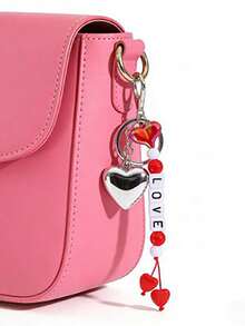 1pc "LOVE" Letter Beaded Heart Keychain Pendant, Creative Keychain Decor, Pendant Included, Gift For Friends, Family, Valentine's Day, Birthday, Holiday, Party Accessories - Multicolor - View 4