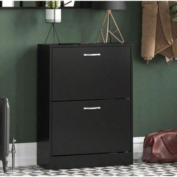 Shoe Cabinet With 2-Drawers, Shoe Cabinet With 2 Spacious Drawers Storage Shoe Rack Organizer Stainless Steel Handles, Entryway Hallway Furniture