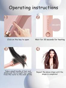 CRASTS Straightening Comb, Multi-Function Hair Styling Tool, Household Hair Straightener, Frizz-Free Straight Hair, Suitable For Dorm Use - Pink - View 8