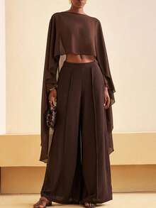 Women Chiffon Long Shawl Cape High Low Cape Sheer Mesh Poncho Top Flowy Capelets Coffee Color Going Out Cover Up For Beach Bridal Wedding Evening - 咖啡棕 - 查看 4
