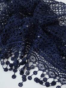 新款热销女士三角披肩，网纱、亮片和蕾丝饰边——多功能头巾围巾，浪漫透气，纯色，宽松版型 - 大尺寸版白色 - 查看 8