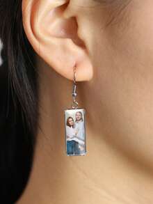 Custom Photo Drop Earrings, Personalized Picture Dangle Jewelry For Women, Customized Rectangular Crystal Ear Accessory As A Thoughtful Gift, Anniversary Or Birthday, Customizable Photo Earrings Designed To Celebrate Love, Memories, Couples, Family - Style a - View 5
