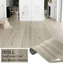 1 rolka 40 cm x 3 m samoprzylepnej naklejki na podłogę z winylu, 3D papier do odklejania i przyklejania z fakturą drewna, odpowiedni do domu, mieszkania, samoprzylepna, łatwa do usunięcia, wodoodporna, pogrubiona wykładzina podłogowa z fakturą drewna - B - Zobacz 12
