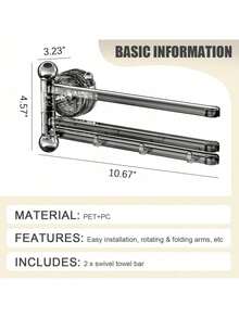 No-Drills 270° Swivel Towel Bar: 3-Arm Suction Cup Holder For Fast Drying & Organizing In Bathroom & Kitchen - Black - View 10