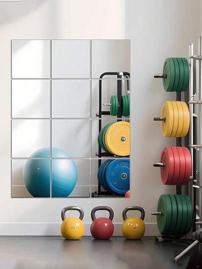 Multi-Piece Home Fitness Mirror Set - Acrylic Material 20cm X 20cm Shatterproof Glass Mirror Tiles, Easy Installation Square Wall-Mounted Mirror, Suitable For Home Gyms, Bedrooms, Entryways, Bathrooms Frameless Mirror Set For Home Wall Decor, Bathroom Vanity Mirror, Room Decor, Home Decor, Dressing Mirror