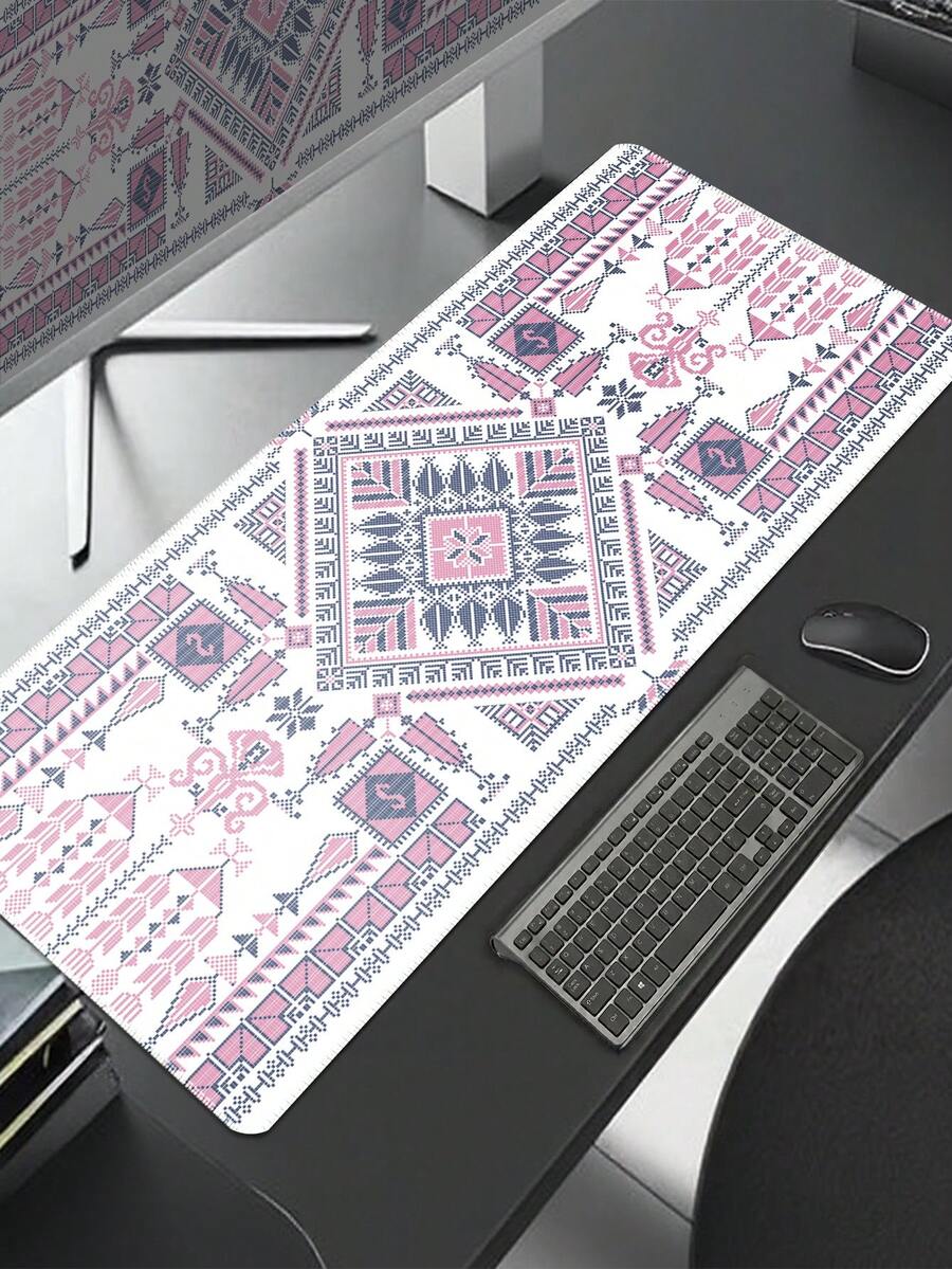 图案桌垫，适用于家庭和办公室的加长型大型鼠标垫、大型游戏鼠标垫、笔记本电脑键盘垫，底部采用防滑橡胶材质，边缘缝合加固。 - 彩色 - 查看 1