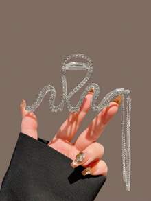 1件装女士时尚波浪流苏链条发夹，镶嵌闪亮钻石，蛇形编织发夹，鲨鱼形发钩头饰发饰 - 彩色 - 查看 3