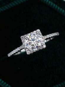 1克拉闪耀方形莫桑石925纯银奢华订婚戒指，女士珠宝礼物，情人节礼物 - 銀色 - 查看 3