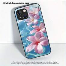 Nueva serie de flores de pareja de alta gama para el Día de San Valentín, paquete de lentes de espejo completo de vidrio blanco, funda suave para teléfono móvil para iPhone X 11 12 13 14 15 16 Plus Pro ProMax, protección de cámara, anti-huellas, ligera, elegante. - Negro 3 - Ver 3