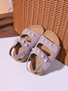 女童蕾丝花卉绒面革凉鞋 – 可调节踝带，闭趾设计，柔软鞋垫，优雅夏季幼儿派对鞋履 - 紫色 - 查看 6