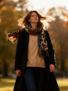 1 st. leopardmönstrad lapptäckssjal för kvinnor, eleganta och trendiga halsdukar, mångsidiga för flera tillfällen - Multifärgad - Visa 5