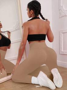 Quần yoga cạp cao co giãn giúp thon gọn cho nữ, quần legging thường ngày thoải mái cho mùa hè. - màu đất - Xem 4