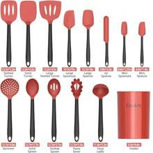 Juego utensilios cocina silicona con soporte resistentes calor grado alimenticio espátula cuchara para sartenes antiadherentes apto lavaplatos - Rojo - - Ver 5
