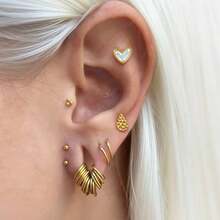 1 pieza Pendientes de botón con forma de corazón de concha blanca para mujeres y hombres, de titanio ASTM F136 con cabeza plana, antialérgicos, con/sin rosca, joyería corporal de moda como regalo - Multicolor - Ver 6