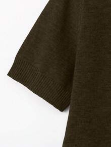 New Spring/Summer Women's Knit Short Sleeve Top, Casual Minimalist Style Olive Solid Color Crew Neck Pullover, Suitable For Daily Wear And Commuting - Army Green - View 6