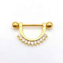 1pc Minimalist Fashion Women's U-Shaped Zirconia Stud Earring - Gold - View 1
