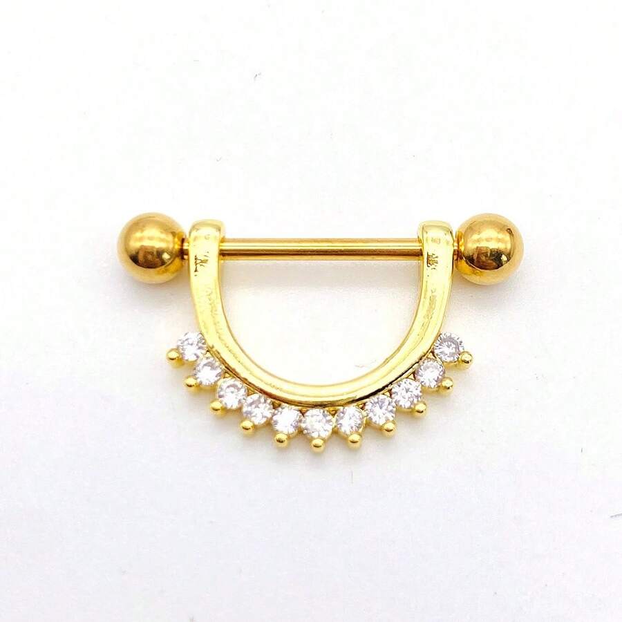 1pc Minimalist Fashion Women's U-Shaped Zirconia Stud Earring - Gold - View 1