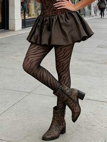 Plus Size Zebra Print Leggings - Animal Pattern Women's Tights, High Waist Pants/Valentine's Day Gift - Black - View 3