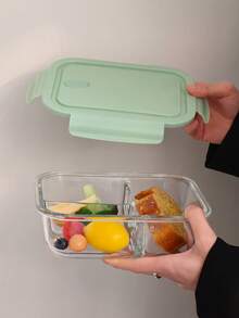 Hộp cơm bento 3 ngăn có nắp đậy bằng thủy tinh, hộp đựng thức ăn hình chữ nhật trong suốt dùng được trong lò vi sóng, thích hợp cho bữa trưa văn phòng, nhà bếp, hộp cơm trưa học sinh. - màu xanh lá - Xem 12