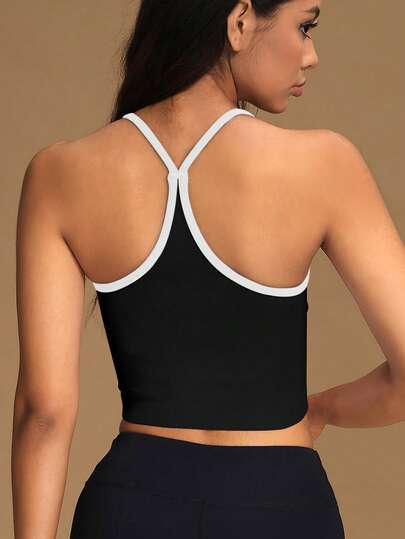 VVX Women Color Block Sweetheart Neck Crop Tank Tops Spaghetti Straps Sexy Backless Workout Yoga Sports Camisole Y2K Seamless Ribbed Casual Soft For Gym Daily Wear All Seasons