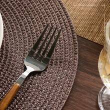 FunWheat Set Of 8 Round Woven Placemats For Dining Table Fabric Washable Non-Slip 38cm Brown 8pcs - Brown - View 5