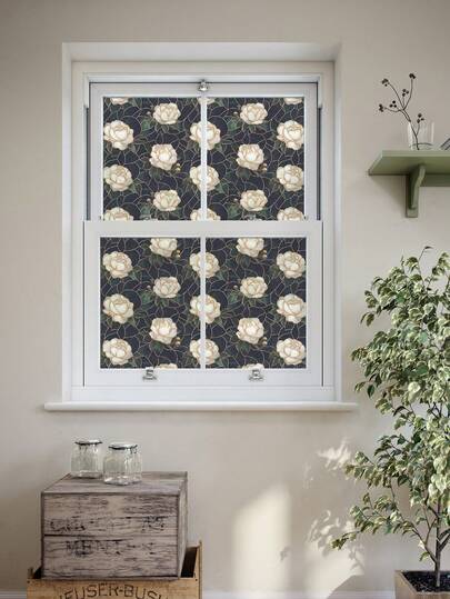  1卷彩色玻璃窗膜，隐私窗膜，静电吸附窗膜，适用于家庭、浴室、办公室、门和其他玻璃表面。宽度：17.5英寸