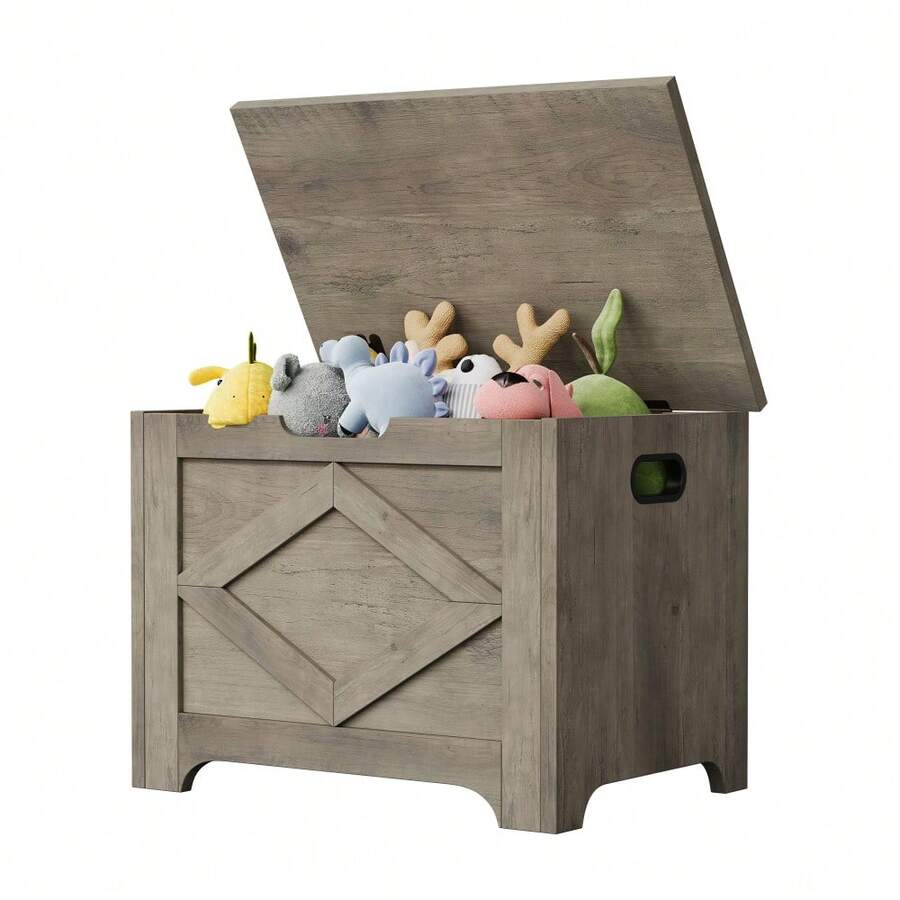 23.6 Storage Trunk With Lid, Large Toy Chest, Wooden Storage Bench With Safety Hinge, Lift-Top Seat With Hidden Storage, For Bedroom, Living Room, Entryway - Washed Ash - View 1