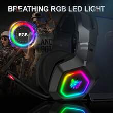 K10 Gaming Headset For Games,  Headphone With Noise Cancelling, 7.1 Surround Sound, RGB Light, Over-Ear Headphones , PC, Laptop - 黑色 - 查看 2