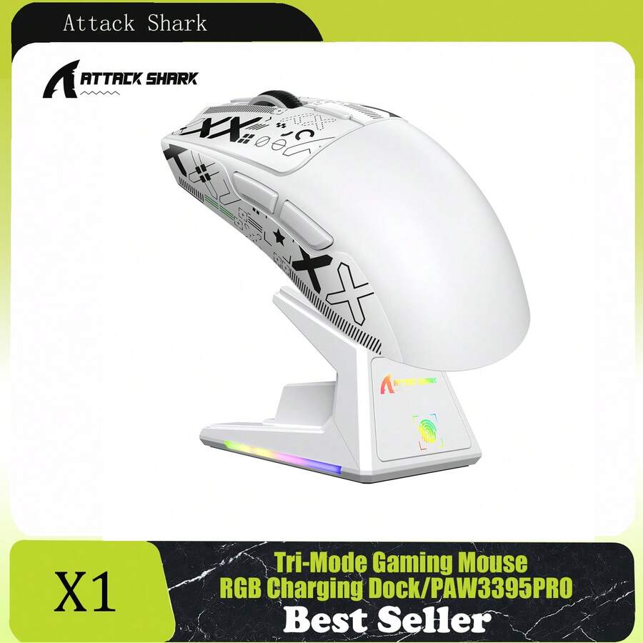 ATTACK SHARK X1 Wireless Gaming Mouse With RGB Charging Dock, PAW3395 PRO Sensor Up To 40K DPI,53g Ultra Light Tri-Mode Computer Mice,1KHz Polling Rate 5 Programmable Buttons For WIN/ - Multicolor - View 1