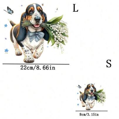 1pc/2pcs/3pcs Long-Lasting Heat Transfer Stickers With Hanging Flower Bulldog Design, For DIY T-Shirts, Sweatshirts, Jeans, Hoodies, Backpacks, Jackets, Handbags, Pillows