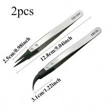 1/2支装防静电精密镊子，防静电尖端，重型金属结构，适用于电子产品、珠宝制作和手工艺品制作。 - C-銀色 - 查看 4