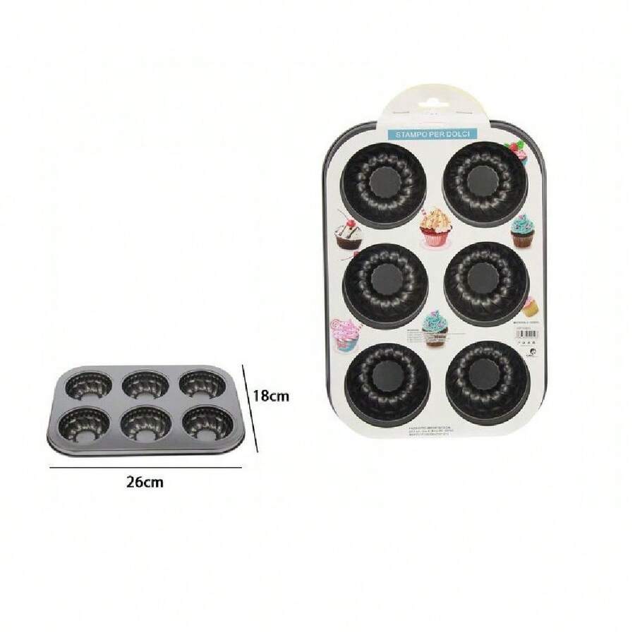 OISE ART STORE Stampo Teglia Vassoio Antiaderente 6 Muffin Cupcake Dolci Budino 26x18cm 59959 - - Multicolore - Visualizzare 1