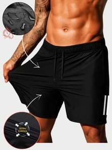 Men's Dry Fit Bermuda Shorts With Elastane - Stretchy Bermuda Shorts With Quick-Drying Fabric - Ideal For Gym, Running, And Diving. - 黑與白 - 查看 2