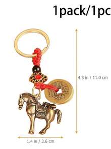 1pc Vintage Brass Horse-Shaped Lucky Charm Keychain, Chinese Feng Shui Copper Coin Lucky Charm Pendant-Symbolizing Success And Wealth, It's A Perfect Chinese New Year Gift For Friends And Family, Also Suitable As An Everyday Keychain, Backpack Charm, Or A Meaningful Gift For Chinese Culture Enthusiasts. - Multicolor - View 8