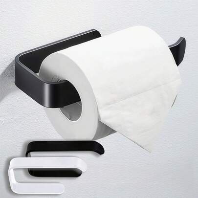 Portarrollos de papel higiénico de pared moderno - Estante de plástico autoadhesivo para papel higiénico, diseño ahorra espacio, para uso en baño, fácil instalación, opciones de color negro y blanco