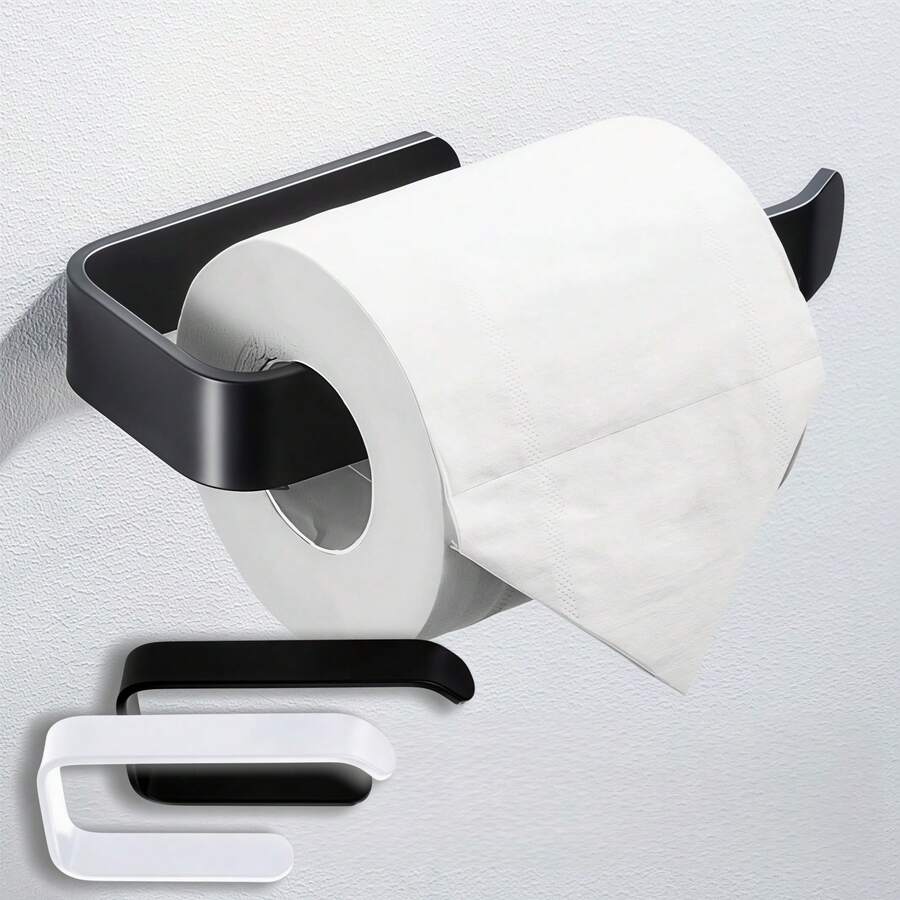 现代壁挂式卫生纸架 - 自粘式塑料卫生纸架，节省空间设计，适用于浴室，安装简便，黑白两色可选 - 彩色 - 查看 1