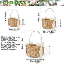 1pc Handwoven Rattan Flower Girl Basket, With Pearl Handle And Bow Decor, Suitable For Baby Shower Flower Girl Use - Apricot - View 3