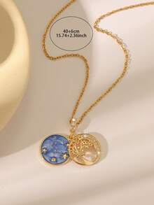 女士奢华太阳/生命之树/捕梦网/邪眼吊坠项链，高光泽镀金锆石链，通勤和约会皆宜 - 金色 - 查看 2