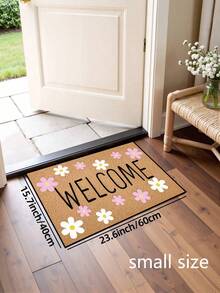1 pieza Felpudo con patrón floral "Bienvenido", estilo rústico de fibra de poliéster lavable, adecuado para sala de estar, cocina, dormitorio, entrada, decoración del hogar, decoración de la habitación, para todas las estaciones - Mostaza Amarilla - Ver 7