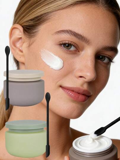 Makeup Remover Cream Jar With Dual-Ended Spatula - Reusable Leakproof Cosmetic Container For Face Cleansing Balm, Lotion, And Skincare Products, Convenient To Carry During Travel