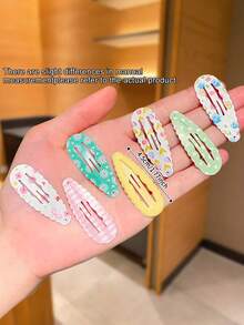 5pcs Cute Floral Print Hair Clips For Women, Fashionable And Sweet Hair Accessories, Suitable As Gift For Girls To Tidy Bangs - Multicolor - View 3