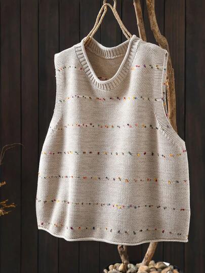 New Spring Knitted Vest For Women, Vintage Style, Layering Loose Sleeveless Waistcoat