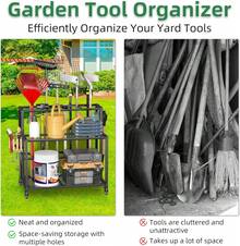 YUNRUX Gartenwerkzeug-Organisator für Garage, Kohlenstoffstahl Mehrzwecklager für Gartenwerkzeuge mit Rädern, Halter Gartenwerkzeuge 86 x 76.5 x 30 cm - A - Übersicht 5