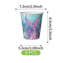 1 Set Iridescent Fish Scale Disposable Plates, Napkins And Cups, Serves 8 Guests, Suitable For Birthday, Wedding, Party, Family Picnic - Multicolor - View 6