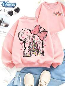 This Disney Pink Castle Minnie Mouse Sweatshirt Features A Dreamy And Adorable Hand-Painted Style Design, Adorned With Charming Bows And A Disney Castle Motif. The Fabric Is Soft And Warm, Making It Perfect For Everyday Wear, Family Outings, And Various Other Occasions. - Hồng - Xem 1