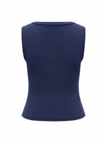 Áo tank top không tay cổ chữ V sâu ôm sát gợi cảm dành cho nữ của Vaiaye, áo thun tank top dệt kim màu trơn, trang phục thể thao nữ, trang phục lễ hội mùa xuân hè 2026, phù hợp cho mặc hàng ngày, đi làm, đi chơi. - Màu xanh hải quân - Xem 4