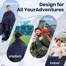 Manta hinchada para exteriores, manta de camping reversible, cálida, resistente al agua, plegable, ligera, colcha de camping, para estadio, mochilero, hamaca, picnic 79 x 55 pulgadas. - Azul real - Ver 8